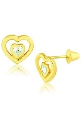 stunning double heart cubic zirconia gold baby earrings